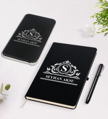 Kişiye Özel İsimli Siyah Defter Kalem 5.000 Mah Powerbank Hediye Seti-12