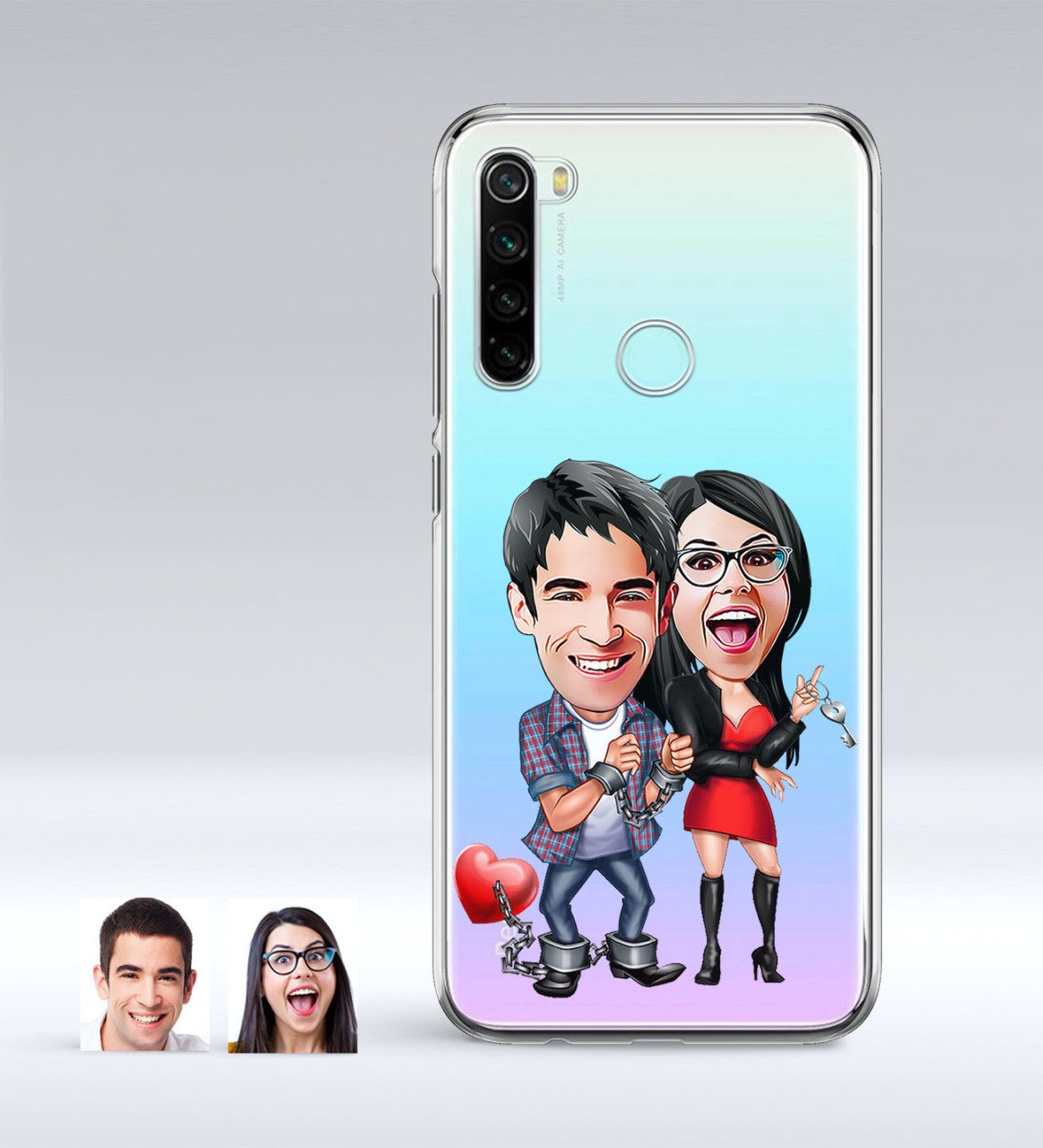 Kişiye Özel Sevgililer Karikatürlü Xiaomi Redmi Note 8 İnce Şeffaf Silikon Telefon Kapağı-1