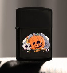 BK Gift Happy Halloween Tasarımlı Renkli Baskılı Siyah Benzinli Metal Çakmak-2