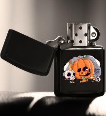 BK Gift Happy Halloween Tasarımlı Renkli Baskılı Siyah Benzinli Metal Çakmak-2