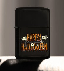 BK Gift Happy Halloween Tasarımlı Renkli Baskılı Siyah Benzinli Metal Çakmak-4