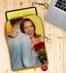 Kişiye Özel Sevgililer Fotoğraflı Taşınabilir Koruyucu Tablet Kılıfı & Organizer Çanta - Sarı-1