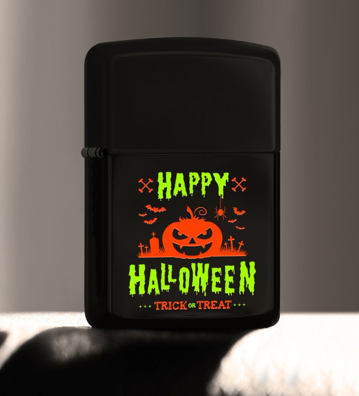 BK Gift Happy Halloween Tasarımlı Renkli Baskılı Siyah Benzinli Metal Çakmak-8