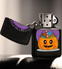 BK Gift Happy Halloween Tasarımlı Renkli Baskılı Siyah Benzinli Metal Çakmak-11