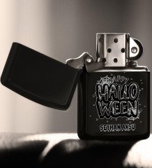 Kişiye Özel Happy Halloween Tasarımlı Renkli Baskılı Siyah Benzinli Metal Çakmak-1
