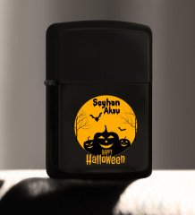 Kişiye Özel Happy Halloween Tasarımlı Renkli Baskılı Siyah Benzinli Metal Çakmak-3