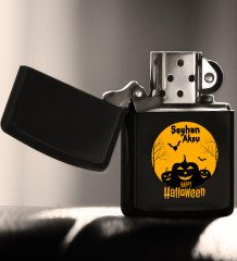 Kişiye Özel Happy Halloween Tasarımlı Renkli Baskılı Siyah Benzinli Metal Çakmak-3