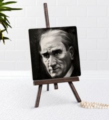 Atatürk Karakalem Portre Tasarımlı Şovaleli Doğal Taş-1