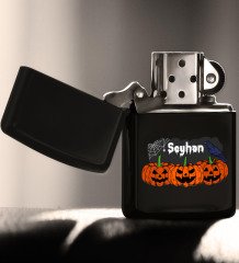 Kişiye Özel Happy Halloween Tasarımlı Renkli Baskılı Siyah Benzinli Metal Çakmak-19