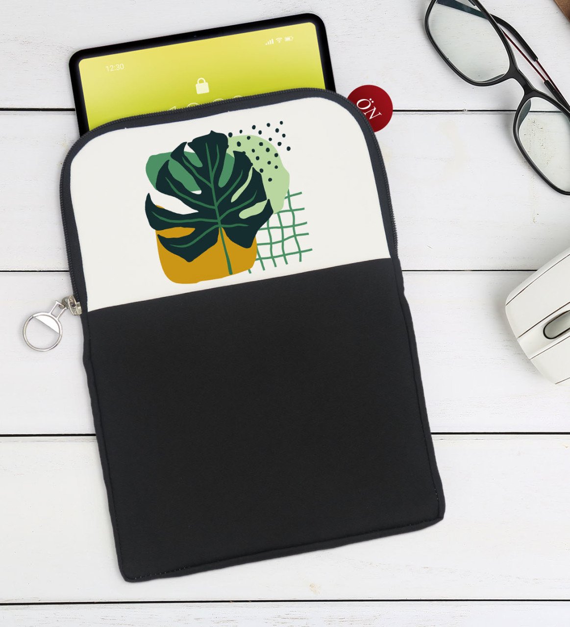 BK Gift Yaprak Tasarımlı Taşınabilir Koruyucu Tablet Kılıfı & Organizer Çanta - Siyah-1