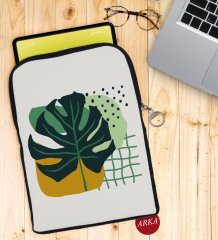 BK Gift Yaprak Tasarımlı Taşınabilir Koruyucu Tablet Kılıfı & Organizer Çanta - Siyah-1