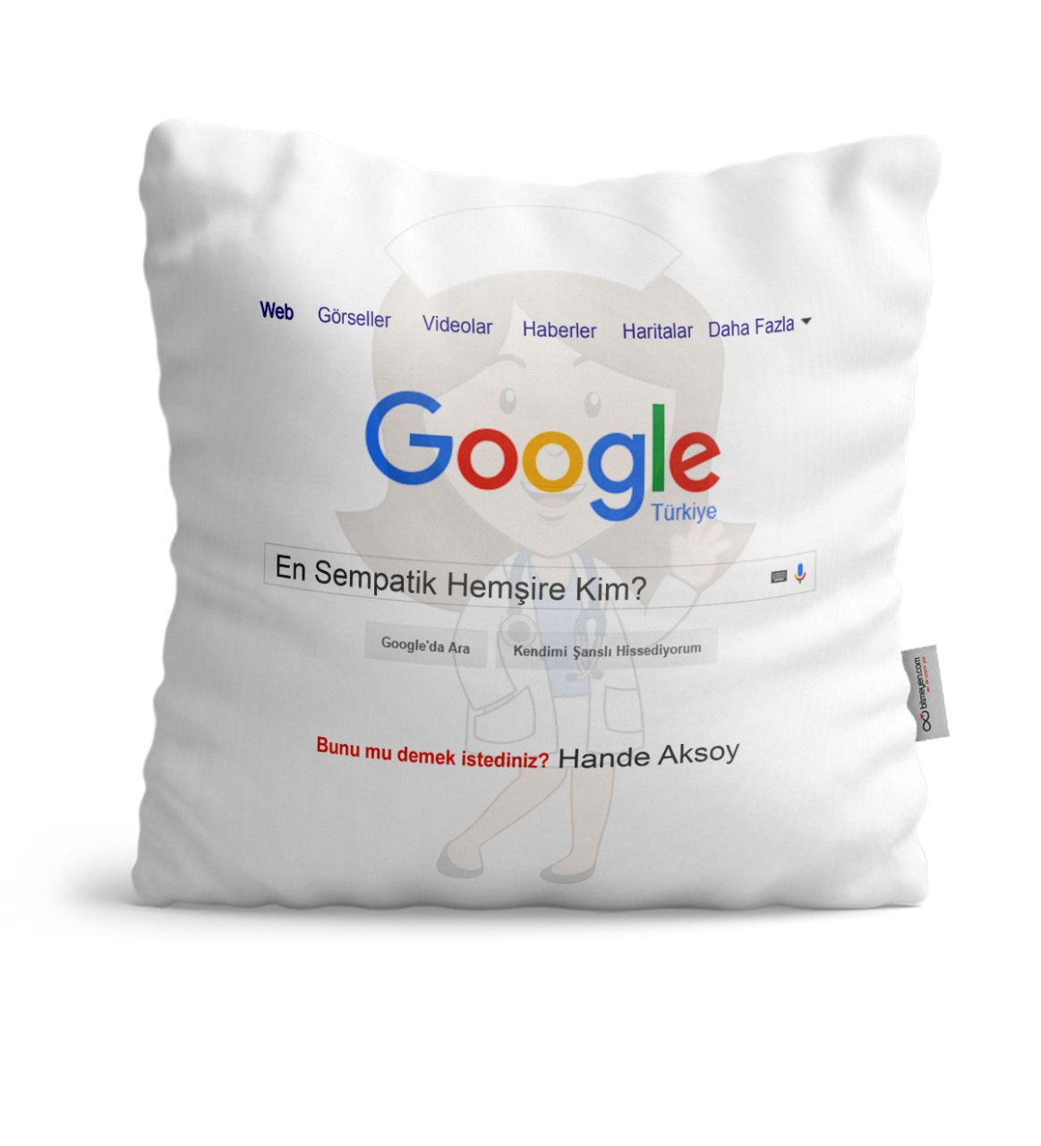 Kişiye Özel Google En Sempatik Hemşire Beyaz Saten Yastık - 1
