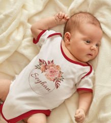 BK Kids Kişiye Özel Çiçek Tasarımlı Kırmızı Bebek Body Zıbın-26