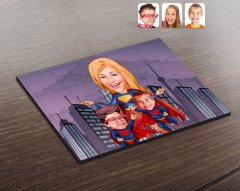 Kişiye Özel Süper Anne ve Süper Çocuklar Karikatürlü Ahşap Puzzle-1