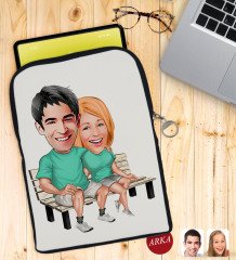 Kişiye Özel Sevgililer Karikatürlü Taşınabilir Koruyucu Tablet Kılıfı & Organizer Çanta - Siyah-55