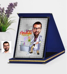 Kişiye Özel Bay Kimya Öğretmeni Karikatürlü Lacivert Plaket - 2