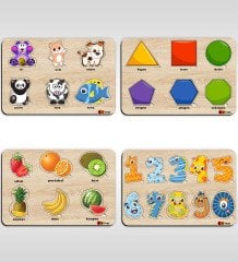 BK Toys Çocuklar İçin 4’lü Ahşap Figürlü Eğitici-Öğretici Yapboz Puzzle-1