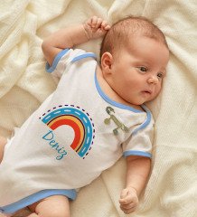 BK Kids Kişiye Özel İsimli Mavi Bebek Body Zıbın ve Erkek Bebek İğnesi Hediye Seti-2