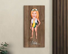 BK Gift Kişiye Özel Kadın Yüzücü Karikatürlü Kabartma Figürlü Ahşap Tablo-1 Arkadaşa Hediye, Sevgiliye Hediye, Duvar Dekoru