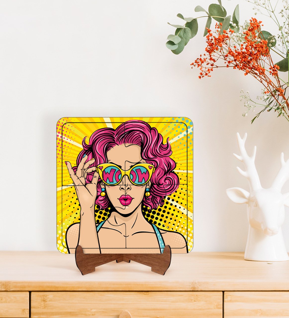 BK Gift Pop Art Tasarımlı Ahşap Standlı Puzzle Çerçeve-21