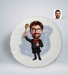 Kişiye Özel Erkek Master Chef Karikatürlü Yuvarlak Araç Koltuk Yastığı-1