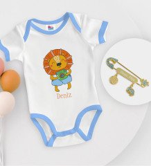 BK Kids Kişiye Özel İsimli Mavi Bebek Body Zıbın ve Erkek Bebek İğnesi Hediye Seti-23