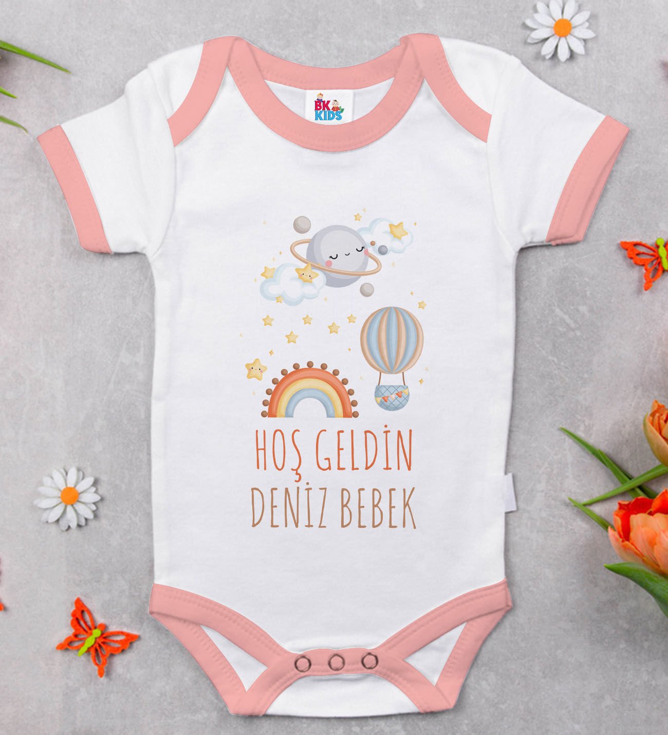 BK Kids Hoş Geldin Bebek Tasarımlı Pembe Bebek Body Zıbın-7