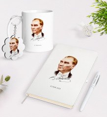 Kişiye Özel Atatürk Temalı Kupa Anahtarlık Beyaz Defter Kalem Hediye Seti-15