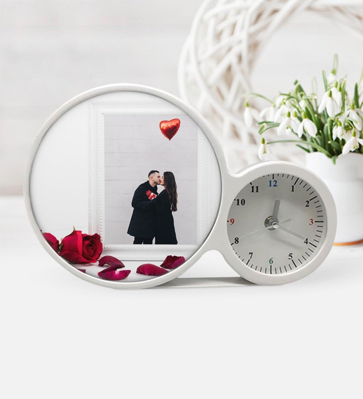 Kişiye Özel Sevgililer Günü Fotoğraflı Saatli Sihirli LED Ayna Çerçeve - 7