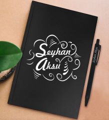 BK Gift Kişiye Özel İsimli Siyah Sert Kapaklı Defter ve Tükenmez Kalem Seti, Arkadaşa Hediye, Yeni İş Hediyesi, Doğum Günü Hediyesi-17