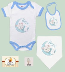 BK Kids Kişiye Özel İsimli 5 Parça Mavi Bebek Body Zıbın ve Battaniye Hediye Seti, Yeni Doğan Bebek Giyim Hediyesi-3