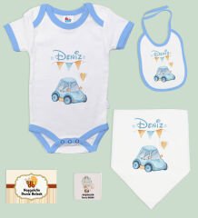 BK Kids Kişiye Özel İsimli 5 Parça Mavi Bebek Body Zıbın ve Battaniye Hediye Seti, Yeni Doğan Bebek Giyim Hediyesi-5