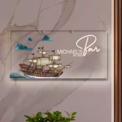 BK Gift Kişiye Özel Gemi Tasarımlı Akrilik Bar Tabelası(38x19cm)-3, Home Bar Tabela, Duvar Dekoru