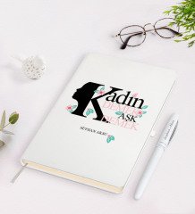 Kişiye Özel Kadınlar Günü Aşk Tasarımlı Beyaz Defter Kalem Seti-2