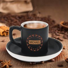 BK Gift Kişiye Özel Coffe Tasarımlı Siyah Renk Türk Kahvesi Fincanı-4, Arkadaşa Hediye, Sevgiliye Hediye, Yıl Dönümü Hediyesi