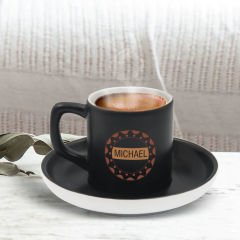 BK Gift Kişiye Özel Coffe Tasarımlı Siyah Renk Türk Kahvesi Fincanı-4, Arkadaşa Hediye, Sevgiliye Hediye, Yıl Dönümü Hediyesi