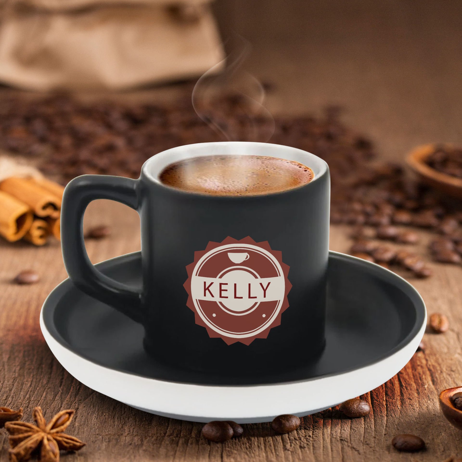 BK Gift Kişiye Özel Coffe Tasarımlı Siyah Renk Türk Kahvesi Fincanı-5, Arkadaşa Hediye, Sevgiliye Hediye, Yıl Dönümü Hediyesi