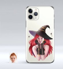 Kişiye Özel Bayan Cadı Karikatürlü iPhone 11 Pro İnce Şeffaf Silikon Telefon Kapağı-2