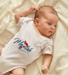 BK Kids Kişiye Özel Maşallah Tasarımlı Beyaz Bebek Body Zıbın ve Erkek Bebek Künyesi Hediye Seti-3