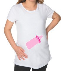 BK Gift Biberon Tasarımlı Beyaz Hamile Tişört-1
