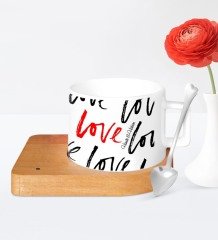 Kişiye Özel Sevgililer Günü Tasarımlı Ahşap Altlıklı Seramik Fincan - 72