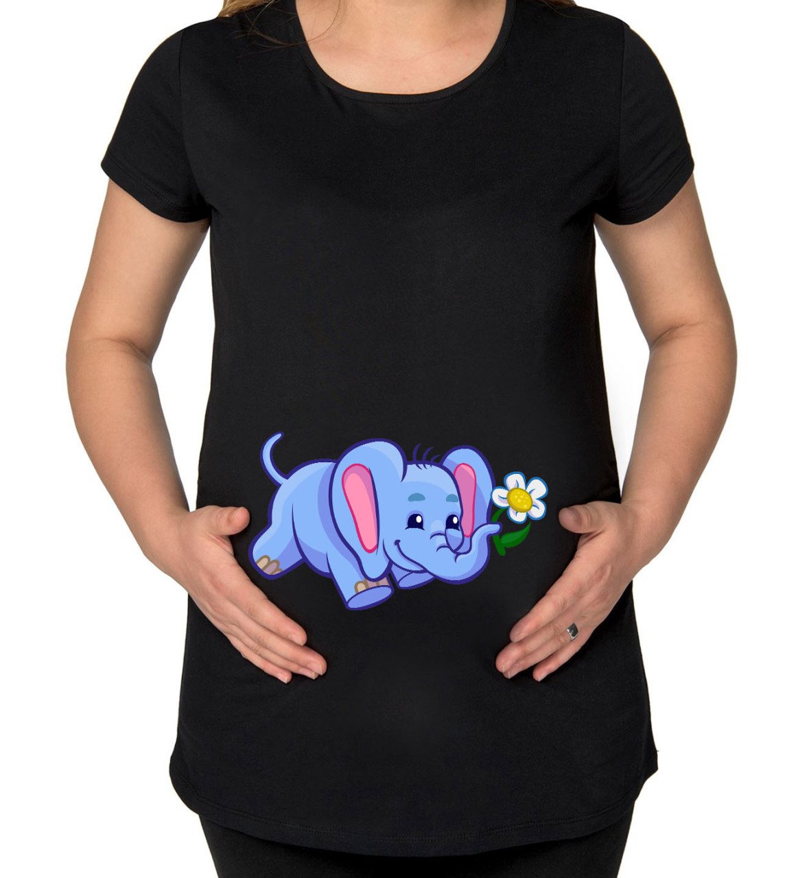 BK Gift Bebek Fil Tasarımlı Siyah Hamile Tişört-1