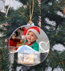 BK Gift Kişiye Özel Bebek Şeffaf Pleksi Yılbaşı Ağaç Süsü- 1, Yeni Yıl Hediyesi, Fotoğraflı & Mesajlı Ağaç Süsü
