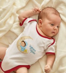 BK Kids Uykucu Oğlan Tasarımlı Kırmızı Bebek Body Zıbın-1