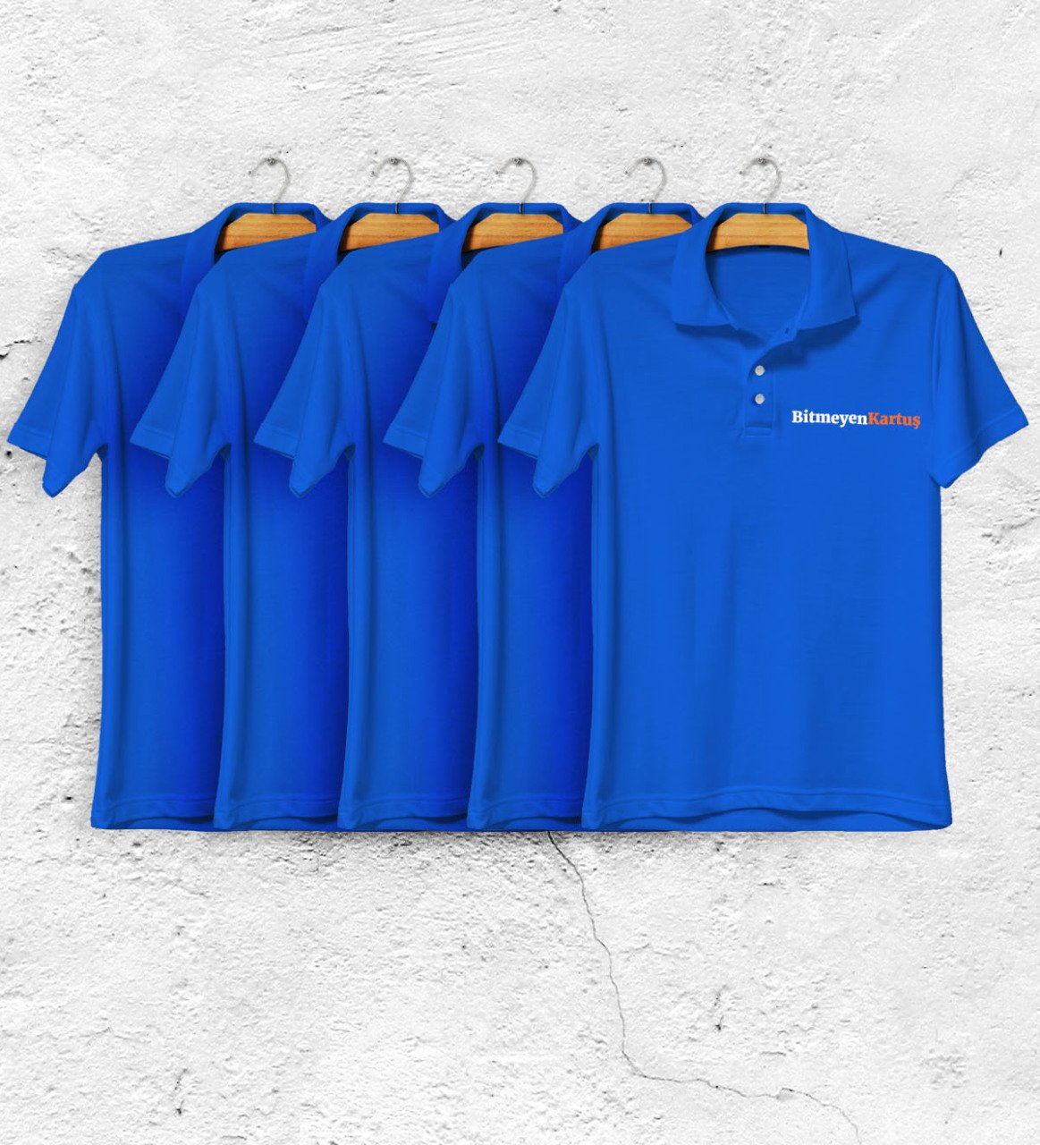 Firmalar İçin 50 adet 1. Kalite Logo Baskılı Saks Mavi Polo Yaka Tişört