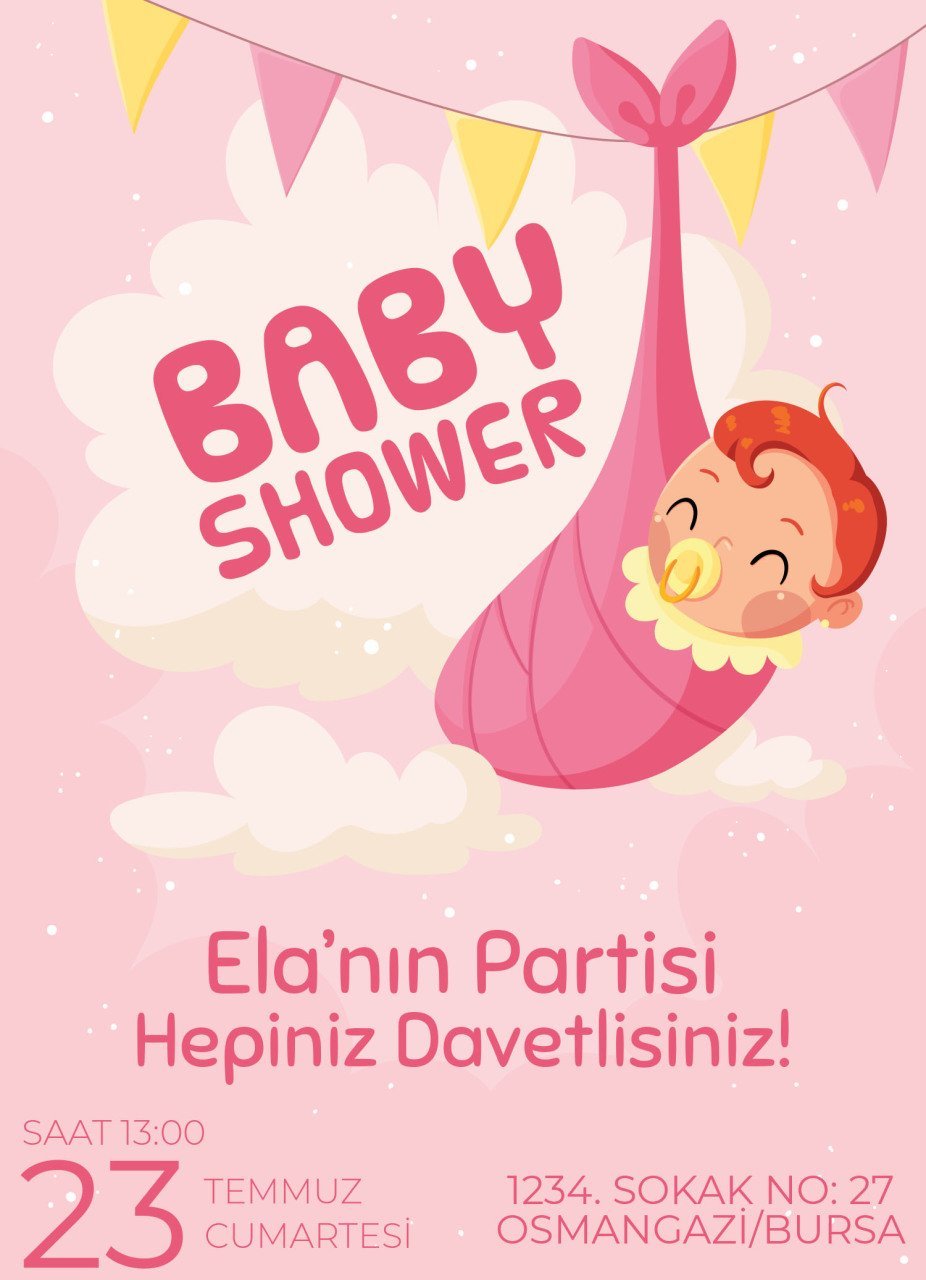 Kişiye Özel Bitmeyen Baby Shower Davetiyesi Model 8