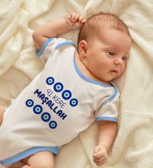 BK Kids Kişiye Özel Maşallah Tasarımlı Mavi Bebek Body Zıbın ve Erkek Bebek Künyesi Hediye Seti-2