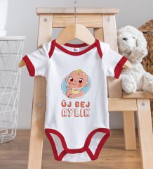 BK Kids Üj Bej Aylık Tasarımlı Kırmızı Bebek Body Zıbın-1
