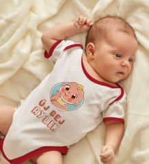 BK Kids Üj Bej Aylık Tasarımlı Kırmızı Bebek Body Zıbın-1