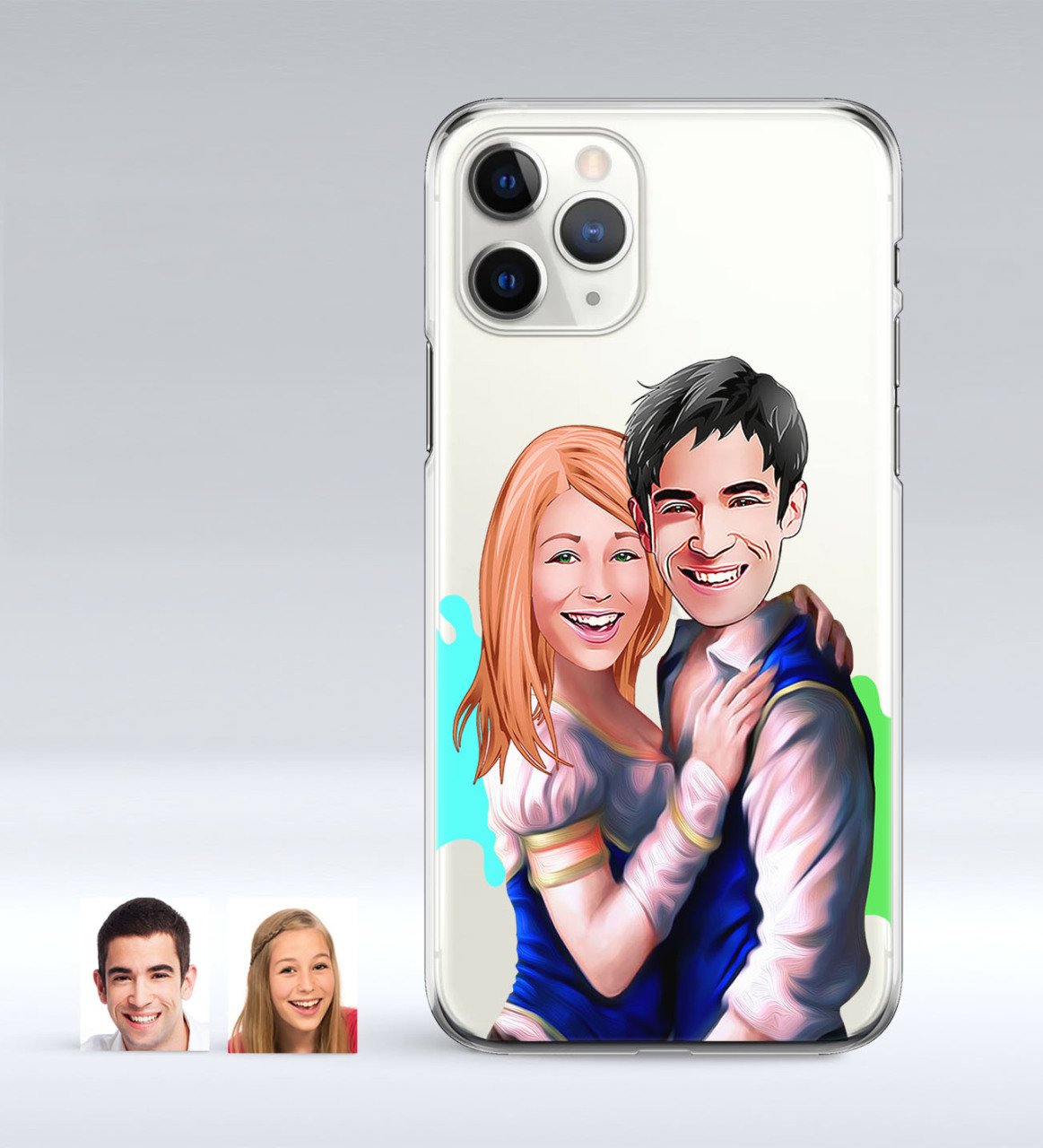 Kişiye Özel Sevgililer Karikatürlü iPhone 11 Pro İnce Şeffaf Silikon Telefon Kapağı-40
